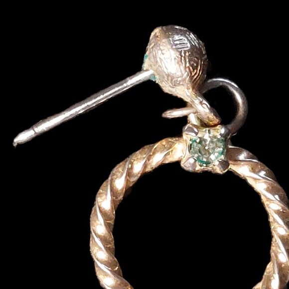 Emerald 14K Yellow and White (YW) Gold Oval Twist Hoop Earrings - Picture 7 of 7